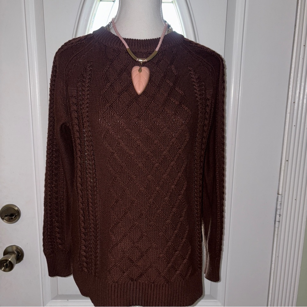 Vintage Wool Blend Brown Cable Knit Sweater